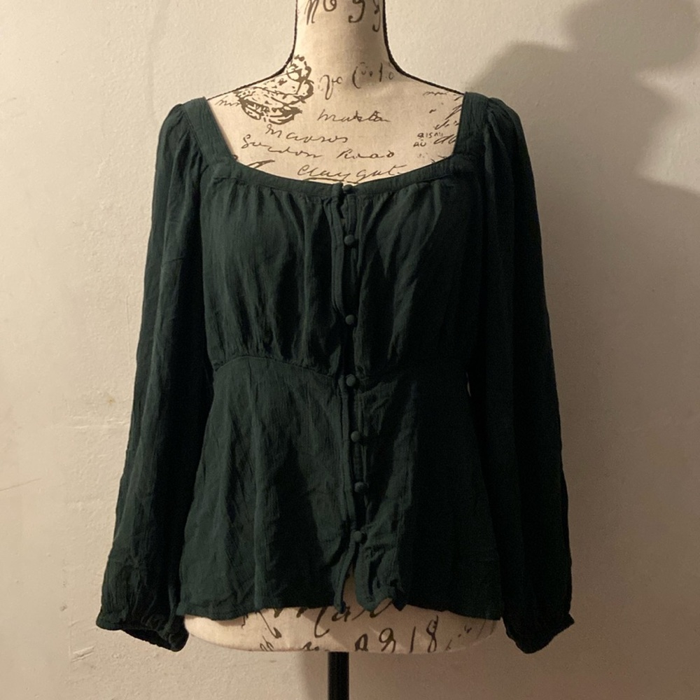 Green Button Up Long Sleeve Shirt